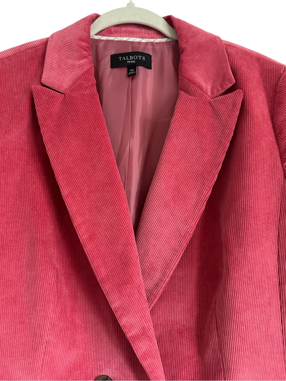Talbots Petite Pink Cotton Corduroy Double Breasted Blazer 14P - Picture 4 of 14
